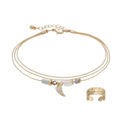 SO® Horn Charm Multi Strand Anklet & Flower Toe Ring Set
