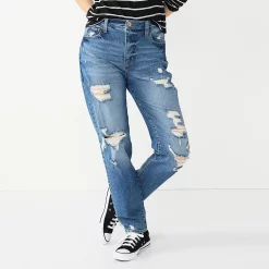 Juniors' SO® High-Rise Curvy Mom Jeans 12 Juniors' SO® High-Rise Curvy Mom Jeans -Cheap SO Store 3958279 Medium Destructed