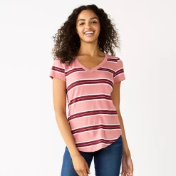 Juniors' SO® Favorite V-Neck Short Sleeve Tee 72 Juniors' SO® Favorite V-Neck Short Sleeve Tee -Cheap SO Store 3978405 Pink Stripe
