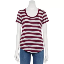 Juniors SO® Favorite U-Neck Short Sleeve Tee -Cheap SO Store 3979445 Maroon Stripe