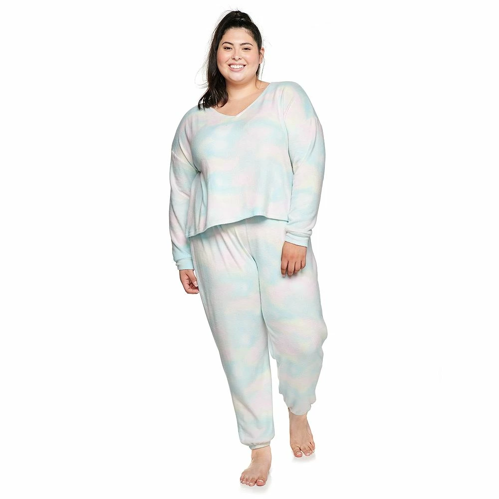 Juniors' Plus Size SO® Boxy Long Sleeve Pajama Top & Pajama Pants Set 4 Juniors' Plus Size SO® Boxy Long Sleeve Pajama Top & Pajama Pants Set - Image 2
