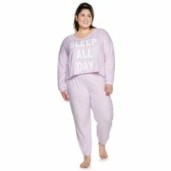 Juniors' Plus Size SO® Boxy Long Sleeve Pajama Top & Pajama Pants Set 20 Juniors' Plus Size SO® Boxy Long Sleeve Pajama Top & Pajama Pants Set -Cheap SO Store 5044483 Purple Sleep All Day