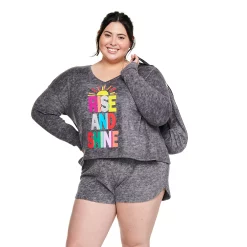 Juniors' Plus Size SO® Boxy Long Sleeve Pajama Top & Pajama Shorts Set 15 Juniors' Plus Size SO® Boxy Long Sleeve Pajama Top & Pajama Shorts Set -Cheap SO Store 5044485 ALT2