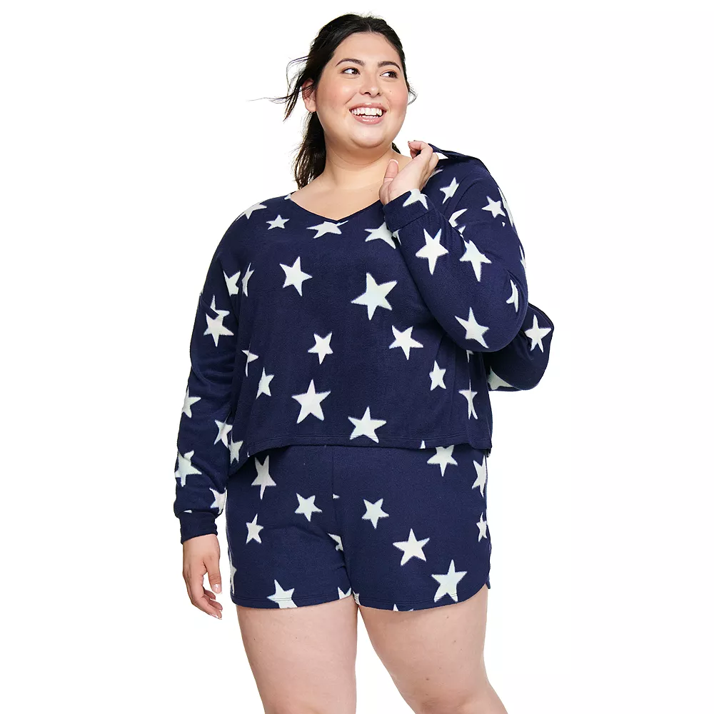 Juniors' Plus Size SO® Boxy Long Sleeve Pajama Top & Pajama Shorts Set 7 Juniors' Plus Size SO® Boxy Long Sleeve Pajama Top & Pajama Shorts Set - Image 5