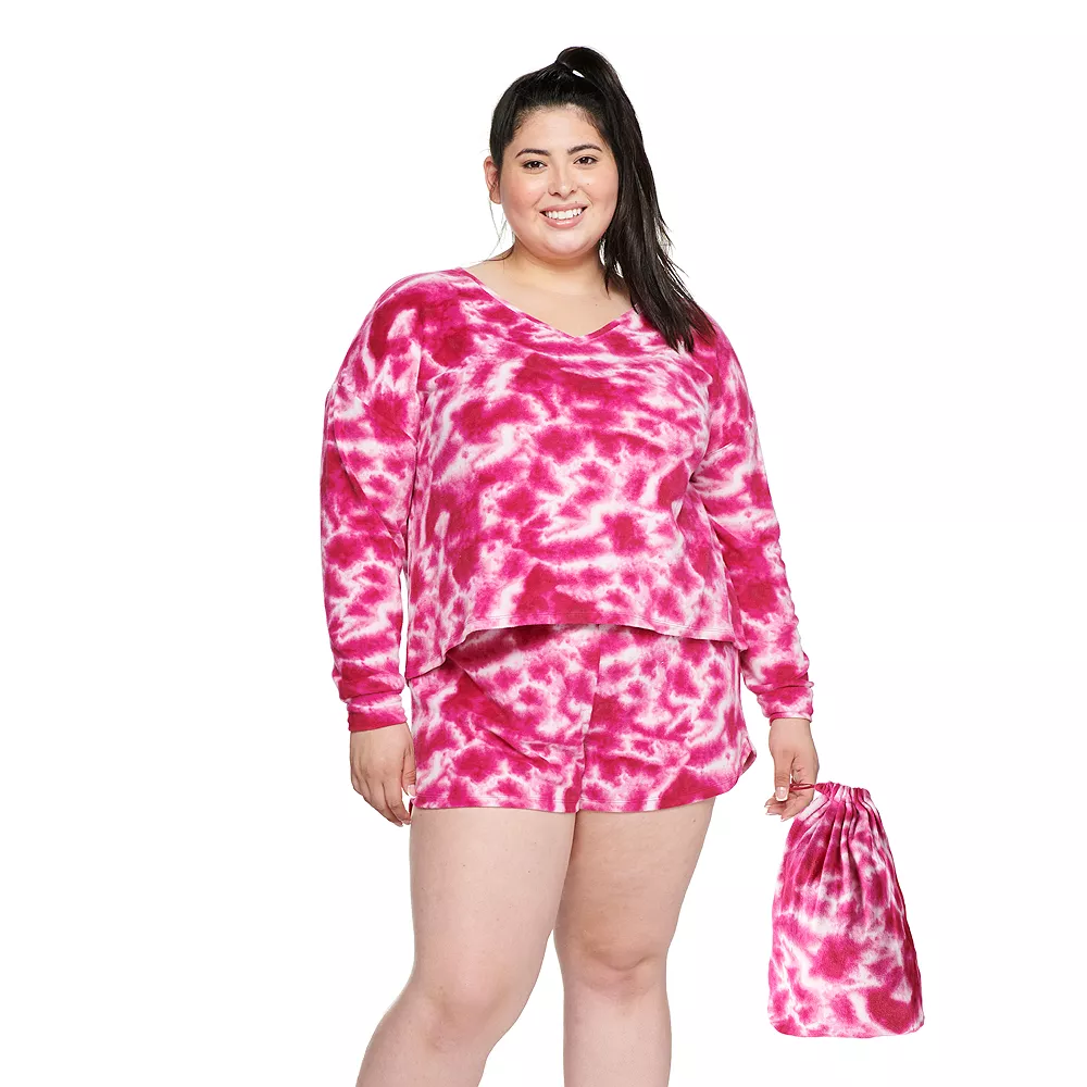 Juniors' Plus Size SO® Boxy Long Sleeve Pajama Top & Pajama Shorts Set 5 Juniors' Plus Size SO® Boxy Long Sleeve Pajama Top & Pajama Shorts Set - Image 3