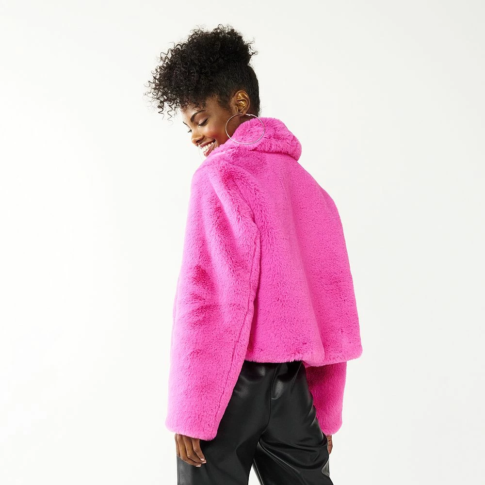 Juniors' SO® Faux Fur Collar Cropped Jacket 5 Juniors' SO® Faux Fur Collar Cropped Jacket - Image 3