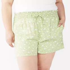 Juniors' Plus Size SO® Smocked Shorts 8 Juniors' Plus Size SO® Smocked Shorts -Cheap SO Store 5198567 Green Floral