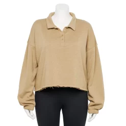 Juniors' Plus Size SO® Long Sleeve Fleece Polo