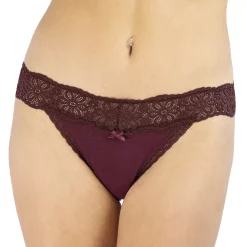Juniors' SO® Lace String Bikini Panty SO75-001 -Cheap SO Store 5215417 Wine