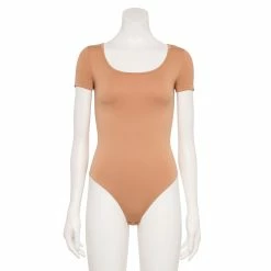 Juniors' SO® Seamless Short Sleeve Bodysuit -Cheap SO Store 5234069 Beige Mauve
