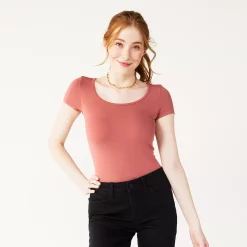 Juniors' SO® Seamless Short Sleeve Bodysuit -Cheap SO Store 5234069 Shabby Mauve