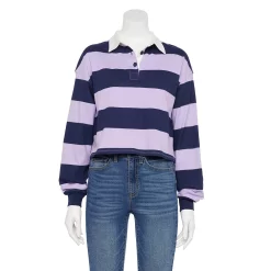 Juniors' SO® Cropped Polo Shirt 14 Juniors' SO® Cropped Polo Shirt -Cheap SO Store 5254624 Navy Purple Stripe