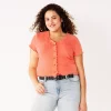Juniors' Plus Size SO® Short Sleeve Button Front Top -Cheap SO Store 5356574 Coral Medley