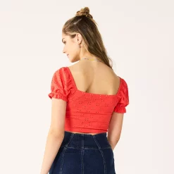 Juniors' SO® Cinch Front Puff Sleeve Top 20 Juniors' SO® Cinch Front Puff Sleeve Top -Cheap SO Store 5494893 ALT