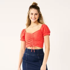 Juniors' SO® Cinch Front Puff Sleeve Top 15 Juniors' SO® Cinch Front Puff Sleeve Top -Cheap SO Store 5494893 Gushng Lava