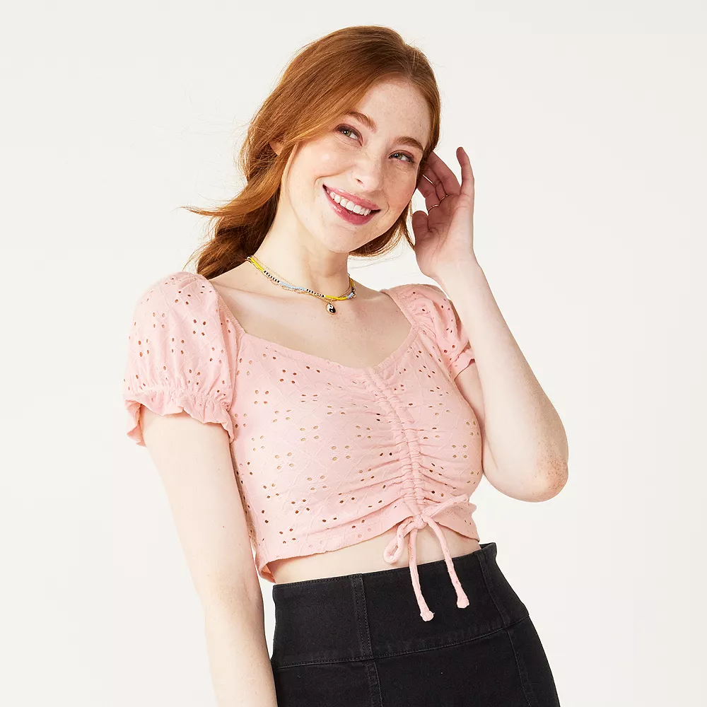 Juniors' SO® Cinch Front Puff Sleeve Top 4 Juniors' SO® Cinch Front Puff Sleeve Top - Image 2