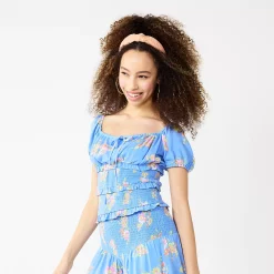 Juniors' SO® Smocked Ruffled Edge Top