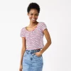 Juniors' SO® Lace-Up Tee -Cheap SO Store 5512512 Red Blue Multi Stripe