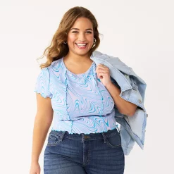 Juniors' SO® Short Sleeve Seamed Tee -Cheap SO Store 5519543 Lilac Marble