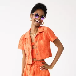 Juniors' SO® Floral Terry Camp Shirt