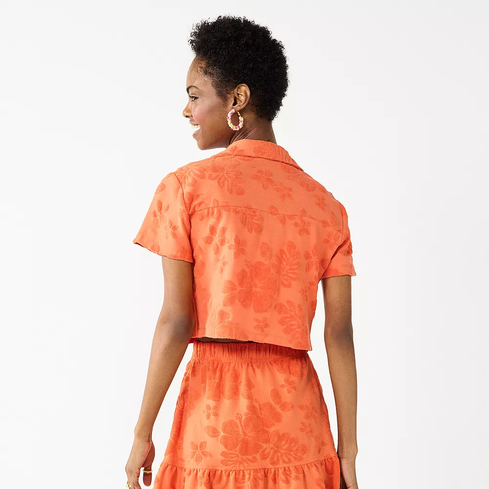 Juniors' SO® Floral Terry Camp Shirt 4 Juniors' SO® Floral Terry Camp Shirt - Image 2