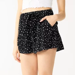 Juniors' SO® Tie-Front Ruffled Tiered Short -Cheap SO Store 5523879 Black Floral