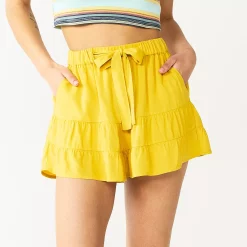 Juniors' SO® Tie-Front Ruffled Tiered Short -Cheap SO Store 5523879 Mustard