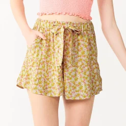 Juniors' SO® Tie-Front Ruffled Tiered Short -Cheap SO Store 5523879 Yellow Ditsy Floral