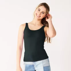 Juniors' SO® Double Scoopneck Tank Top -Cheap SO Store 5538823 Black Luxe
