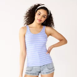 Juniors' SO® Double Scoopneck Tank Top -Cheap SO Store 5538823 Blue Stripe
