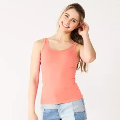 Juniors' SO® Double Scoopneck Tank Top -Cheap SO Store 5538823 Coral Shore