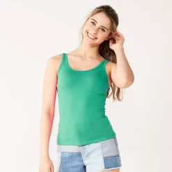Juniors' SO® Double Scoopneck Tank Top -Cheap SO Store 5538823 Green Carnation