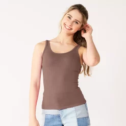 Juniors' SO® Double Scoopneck Tank Top -Cheap SO Store 5538823 Heirloom Brown