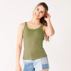 Juniors' SO® Double Scoopneck Tank Top -Cheap SO Store 5538823 Lennon Green