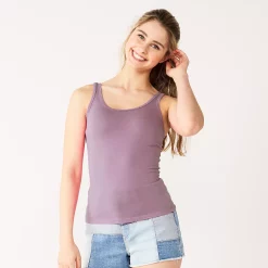 Juniors' SO® Double Scoopneck Tank Top -Cheap SO Store 5538823 Muted Plum