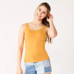 Juniors' SO® Double Scoopneck Tank Top -Cheap SO Store 5538823 Naples Gold