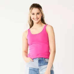 Juniors' SO® Double Scoopneck Tank Top -Cheap SO Store 5538823 Raspberry Escape