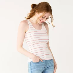 Juniors' SO® Double Scoopneck Tank Top -Cheap SO Store 5538823 White Coral Stripe