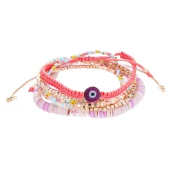 SO® Gold Tone Evil Eye Beaded Adjustable & Stretch Bracelets Set