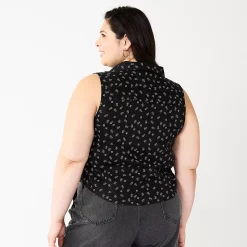 Juniors' Plus Size SO® Cropped Sleeveless Button Down Top 19 Juniors' Plus Size SO® Cropped Sleeveless Button Down Top -Cheap SO Store 5549541 ALT