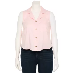 Juniors' Plus Size SO® Cropped Sleeveless Button Down Top 16 Juniors' Plus Size SO® Cropped Sleeveless Button Down Top -Cheap SO Store 5549541 Strawberry Pretzel