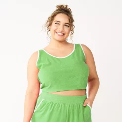 Juniors' Plus Size SO® Cropped Towel Terry Scoop Neck Tank Top 11 Juniors' Plus Size SO® Cropped Towel Terry Scoop Neck Tank Top -Cheap SO Store 5553923 Brit Green