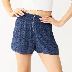 Juniors' SO® Print Button-Front Shorts