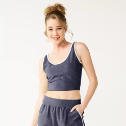 Juniors' SO® Cropped Towel Terry Scoop Neck Tank 14 Juniors' SO® Cropped Towel Terry Scoop Neck Tank -Cheap SO Store 5554318 Blueberry Skin