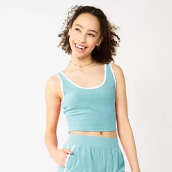 Juniors' SO® Cropped Towel Terry Scoop Neck Tank 13 Juniors' SO® Cropped Towel Terry Scoop Neck Tank -Cheap SO Store 5554318 Frost Wind