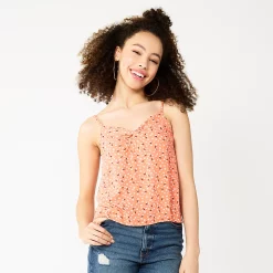 Juniors' SO® Front-Knot Tank -Cheap SO Store 5556252 Coral Ditsy Floral