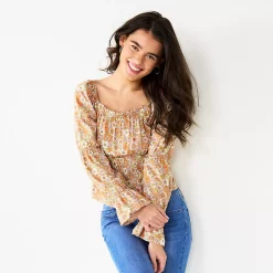 Juniors' SO® Cropped Smocked Waist Top