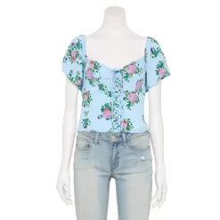 Juniors' SO® Front Lace-Up Cropped Top -Cheap SO Store 5559824 Blue Floral