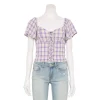 Juniors' SO® Front Lace-Up Cropped Top 2 Juniors' SO® Front Lace-Up Cropped Top -Cheap SO Store 5559824 Purple Plaid