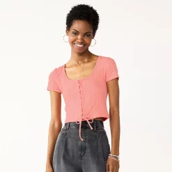 Juniors' SO® Cropped Front Lace-Up Top